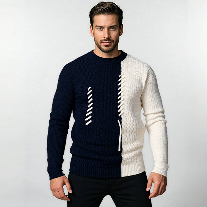 Men's knit sweater with modern structured design and contrasting patterns Lune London