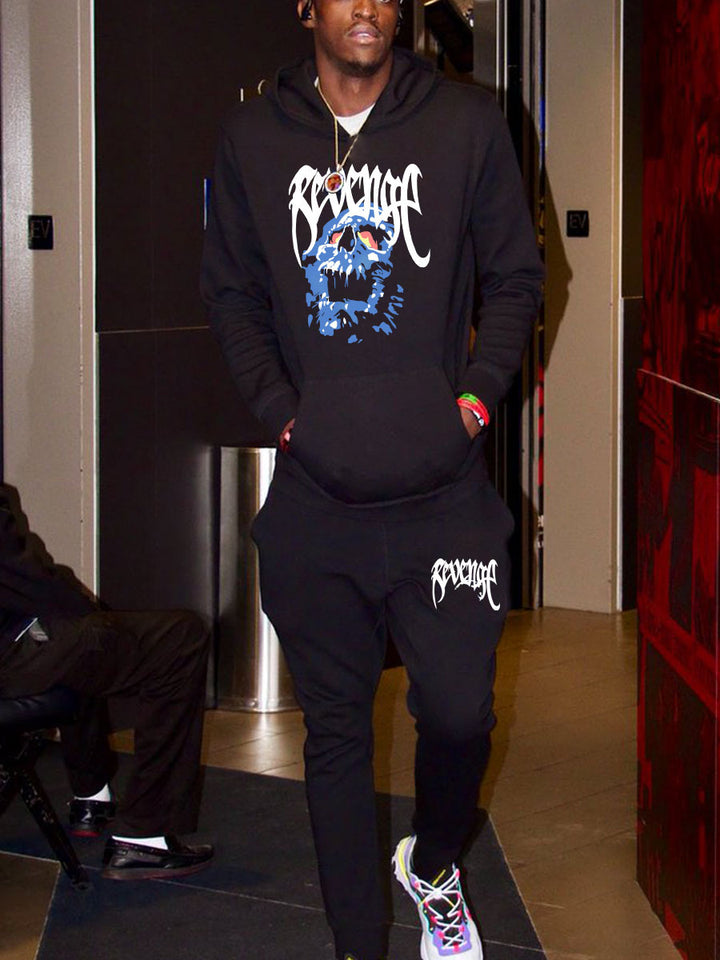Hooded sweatshirt and jogging set for men with artistic skull pattern Lune London