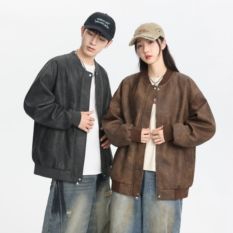 Casual synthetic leather jacket for men with elastic cuffs and practical pockets Lune London
