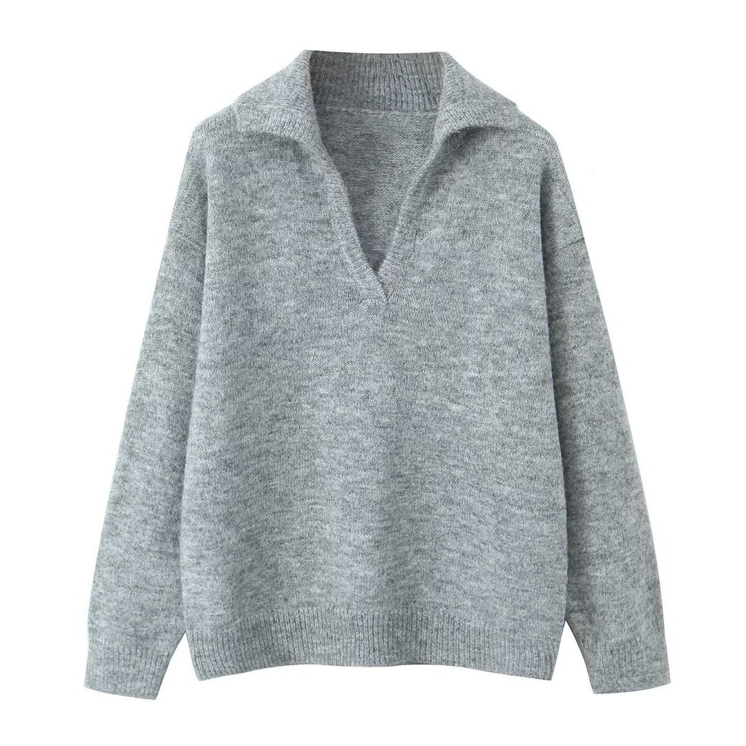 Pull-over tricot décontracté pour femmes avec col montant et col en V Chic & Stil
