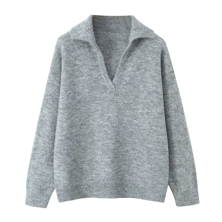 Pull-over tricot décontracté pour femmes avec col montant et col en V Chic & Stil