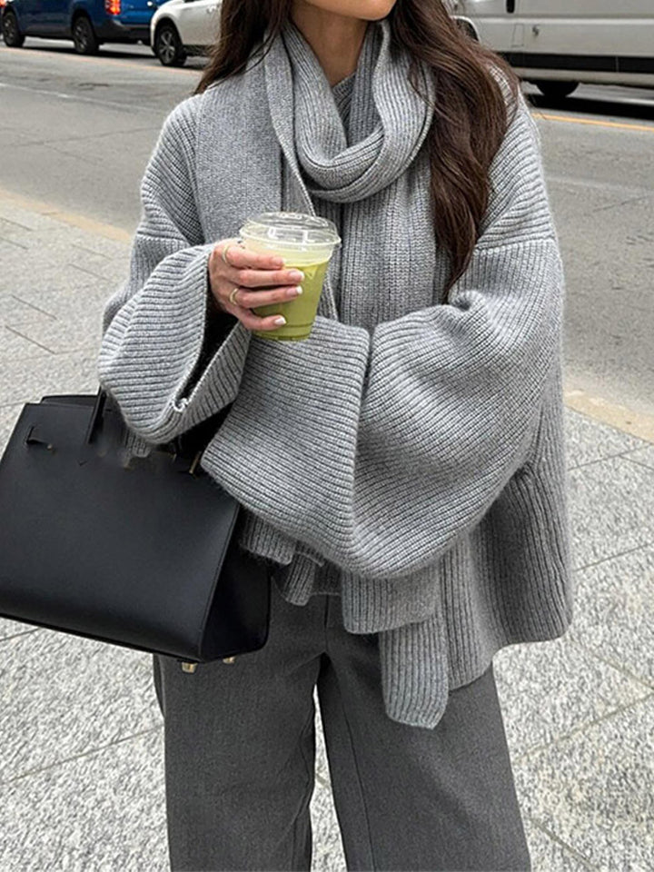 Ladies loose-knit cardigan with soft scarf Lune London