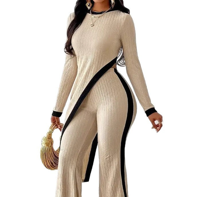 Ladies modern jumpsuit with side slit and contrasting accents Lune London