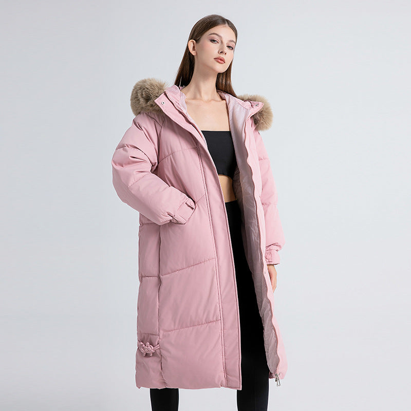 Long winter coat for women lined with removable faux fur collar and practical drawstrings Lune London