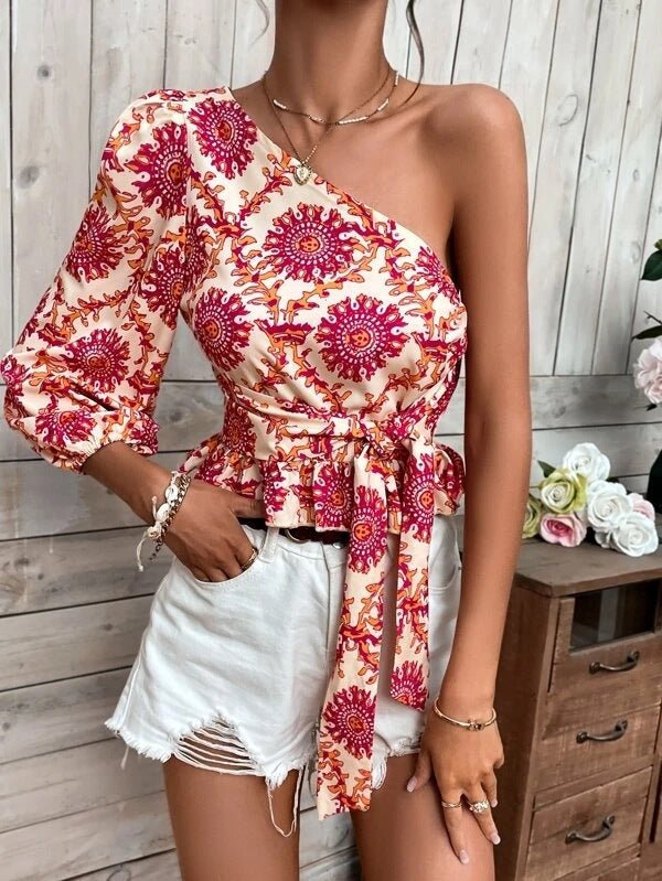 Ladies Chic One-Shoulder Peplum Top