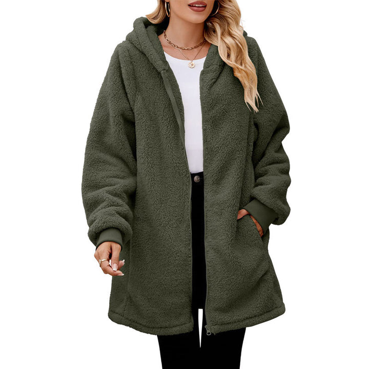 Ladies fleece jacket with hood and side pockets Lune London