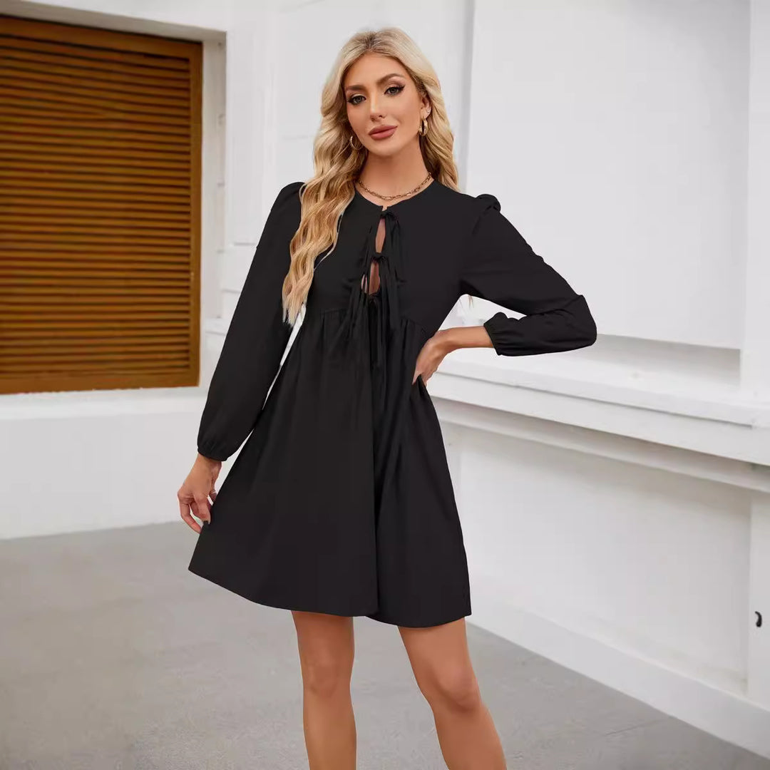 Fitted dress for women with knot opening and balloon sleeves Lune London