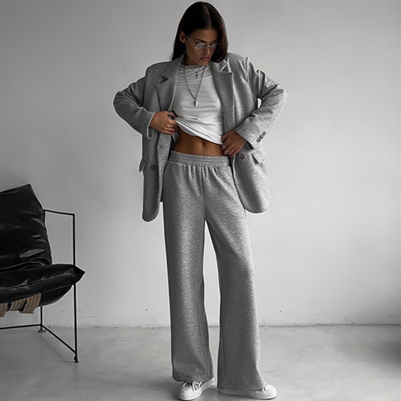 Women's Elegant Casual Two-Piece Set with Oversized Blazer and Wide-Cut Trousers Lune London