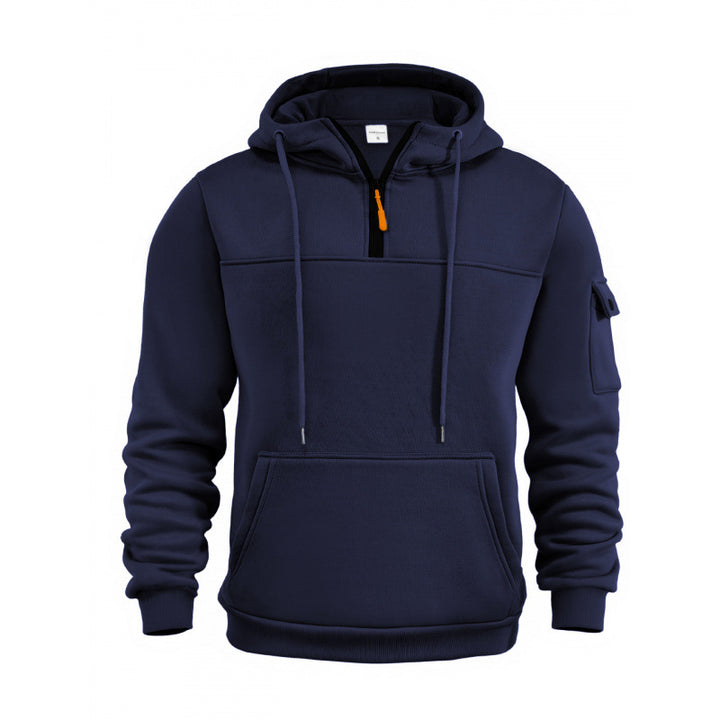 Men's Hooded Sweatshirt with Half Zipper and Side Pockets Lune London