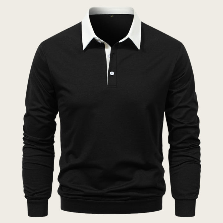 Men's long sleeve polo with contrast collar and high-quality cotton Lune London