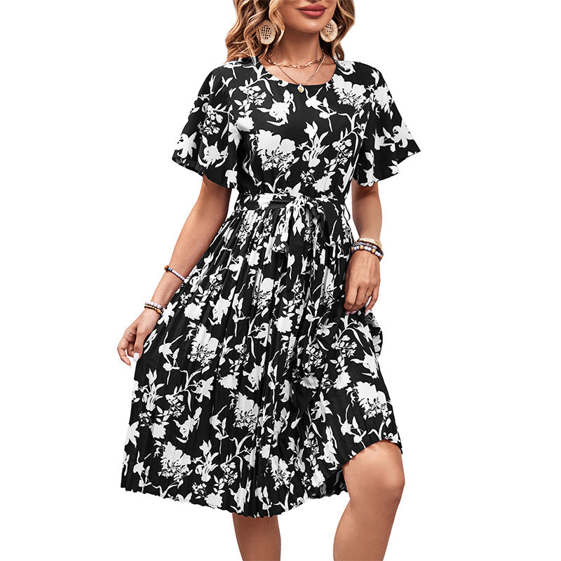 Lune London women's midi dress with floral print and tie belt