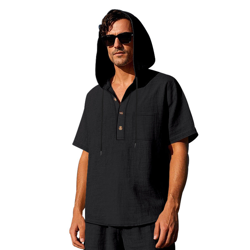 Men's casual hoodie with button placket and chest pocket Lune London