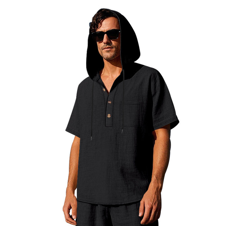 Men's casual hoodie with button placket and chest pocket Lune London