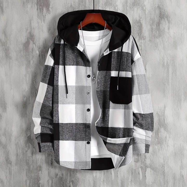 Striped flannel jacket for women with hood and practical pockets Lune London