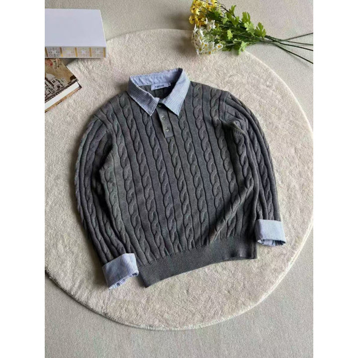 Knitted sweater for women with decorative braided pattern and high collar Lune London