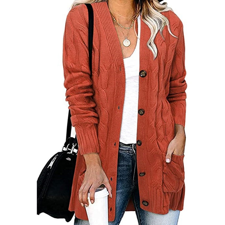 Rough knit cardigan for women with button details and practical pockets Lune London