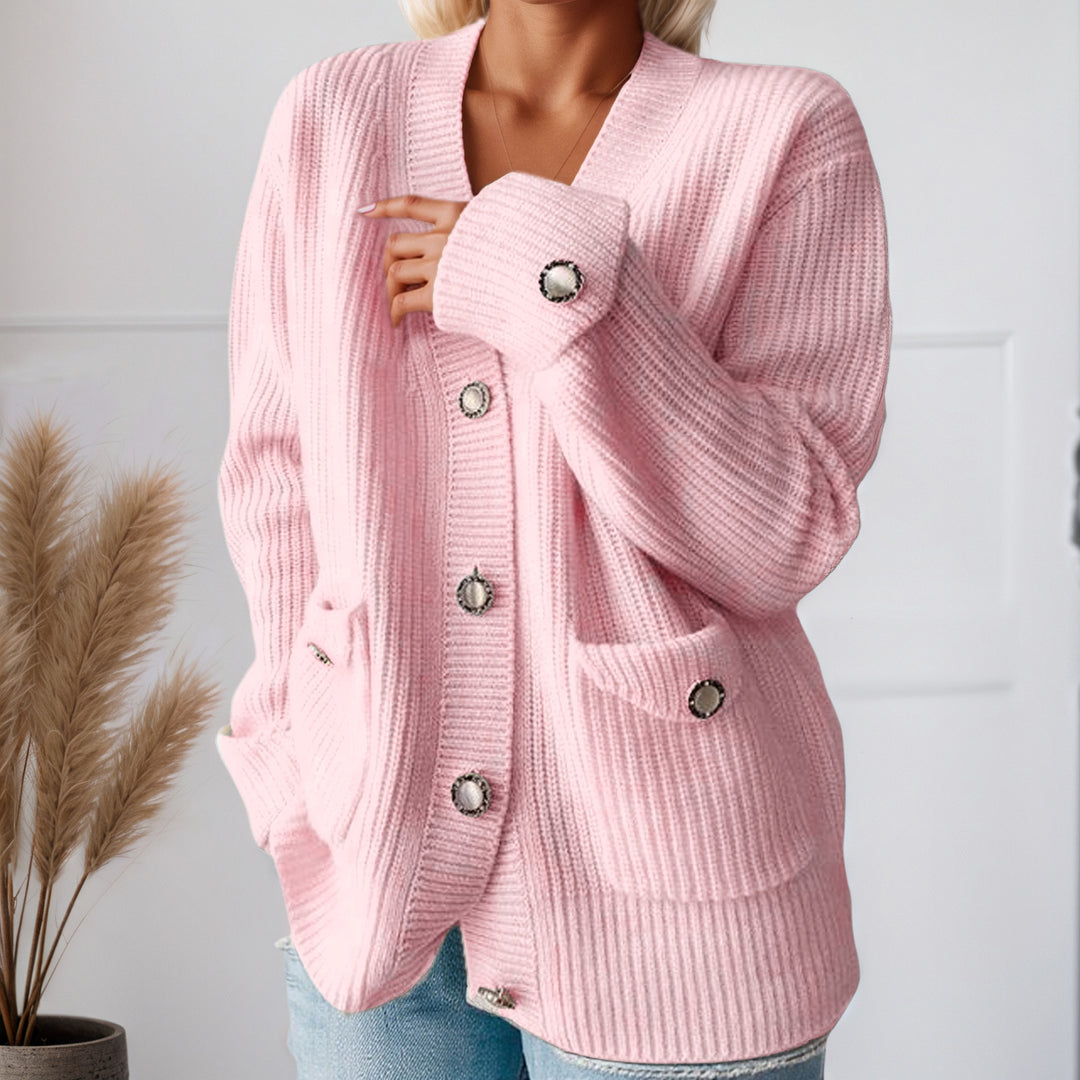 Chunky knit cardigan for women with practical pockets and stylish button details Lune London