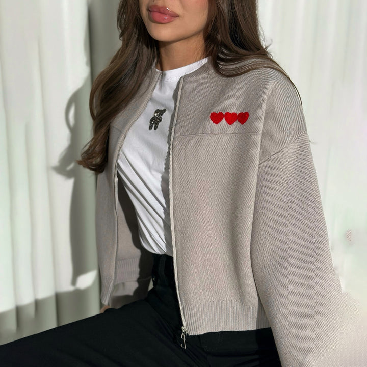 Ladies casual short-sleeve cardigan with heart-shaped appliqués Lune London