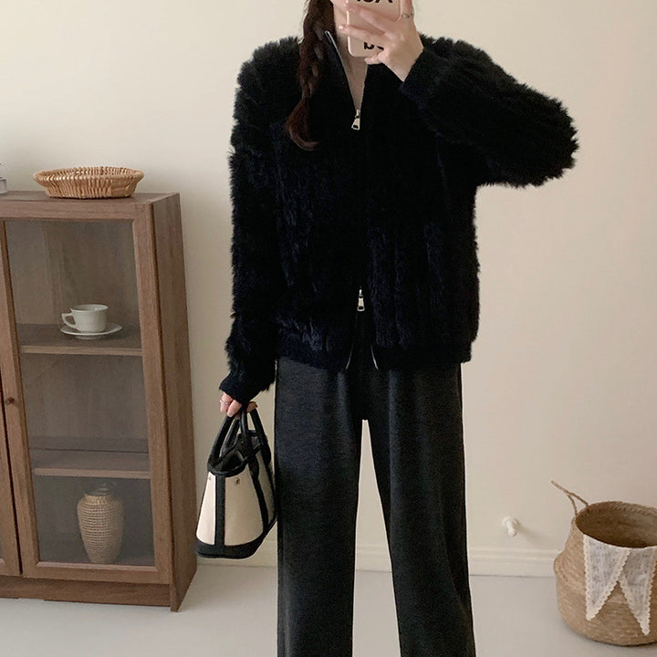 Veste bomber femme en peluche avec fermeture éclair et manches tombantes Chic & Stil
