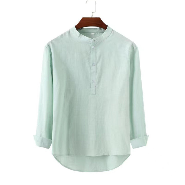 Men Casual Long Sleeve Shirt with Stand Collar and Practical Button Details Lune London