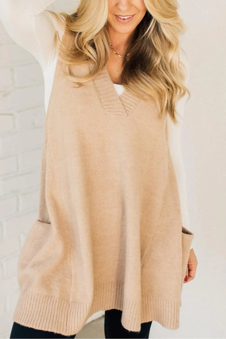 Ladies Knitted Fashion Vest with V-Neck and Practical Pockets Lune London