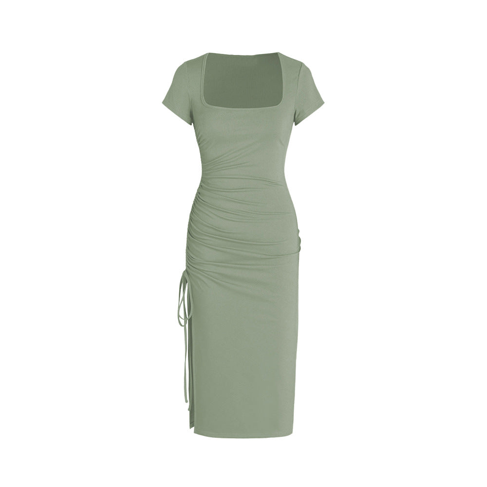 Robe midi moulante pour femme avec fente latérale et détails froncés Chic & Stil
