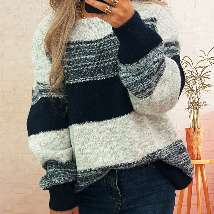 Pull surdimensionné pour femmes en peluche avec un motif rayé tendance et une coupe décontractée Chic & Stil
