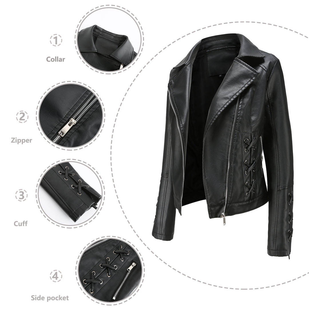 Faux leather jacket for women with refined lace details Lune London