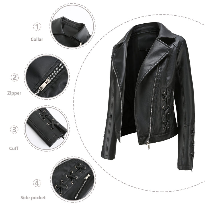 Faux leather jacket for women with refined lace details Lune London
