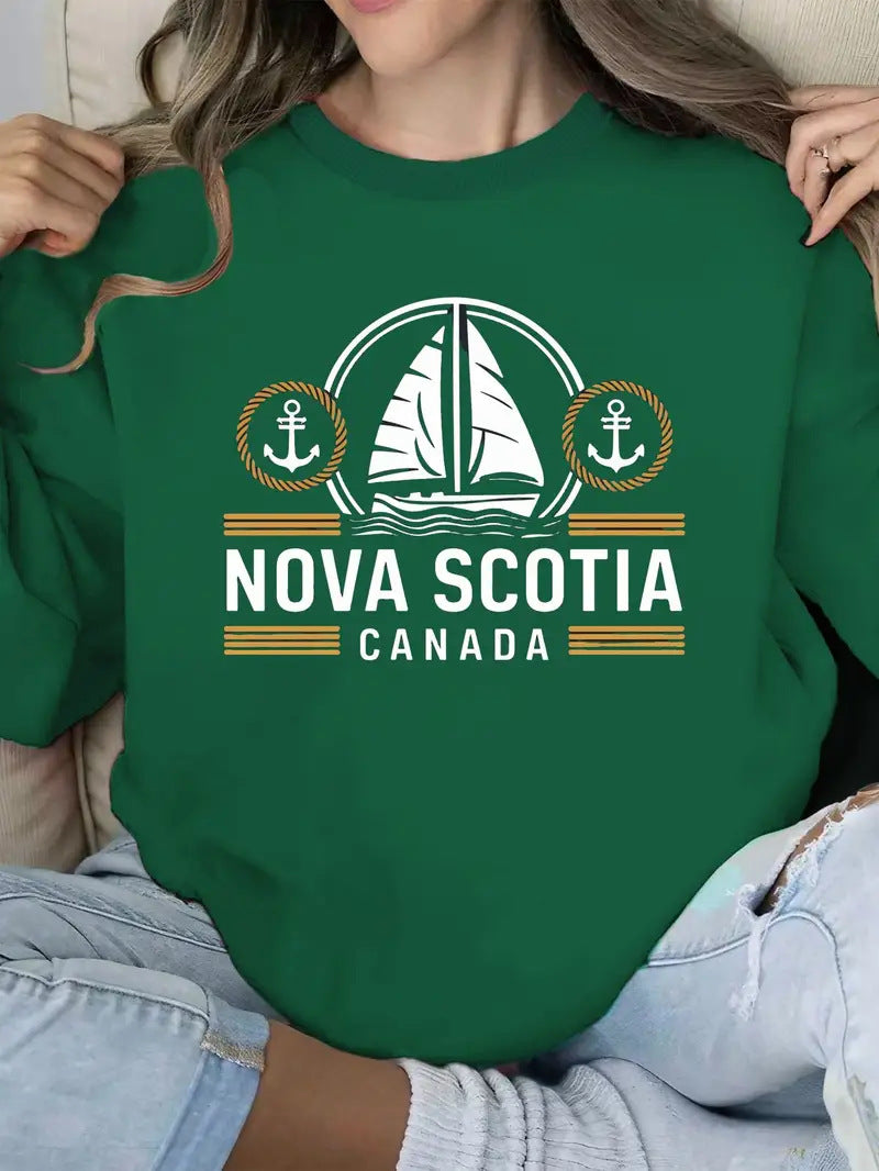 Sweat-shirt pour femmes avec un motif de voile maritime et une lettrage Chic & Stil discret
