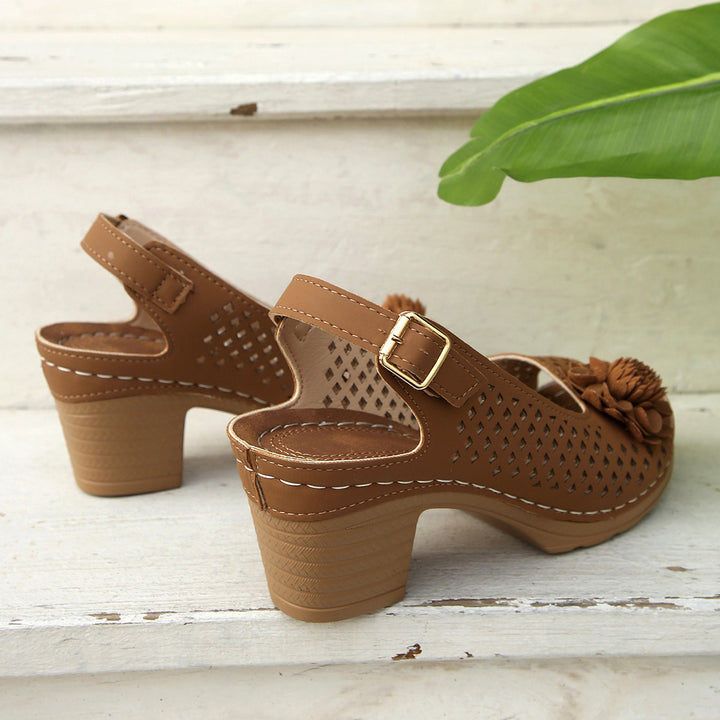 Ladies Decorative Block Heel Sandals Lune London