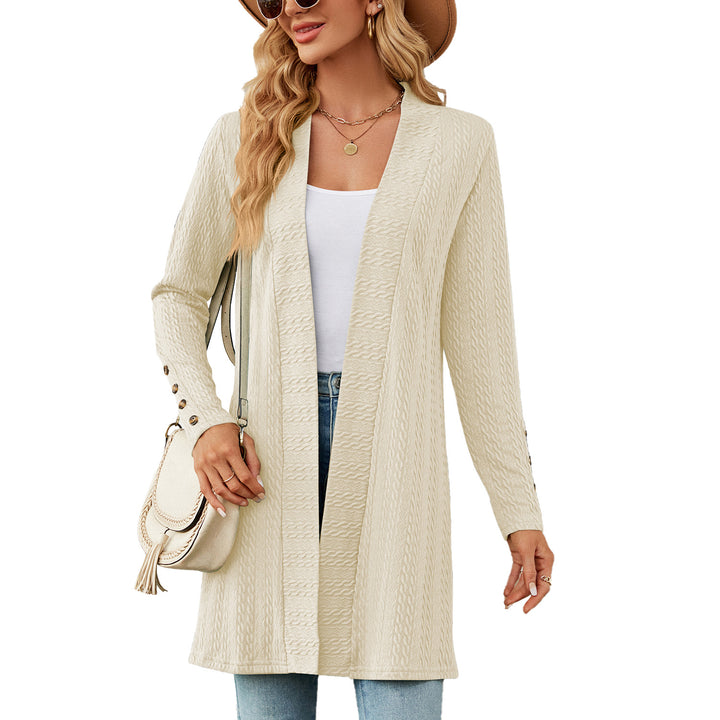 Ladies' knitted coat with trendy braid pattern and elegant button details Lune London