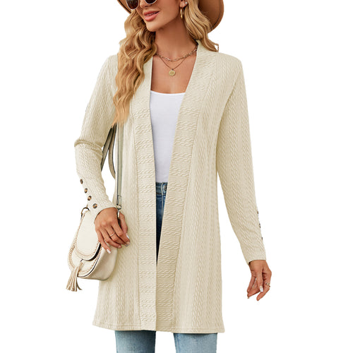 Ladies' knitted coat with trendy braid pattern and elegant button details Lune London
