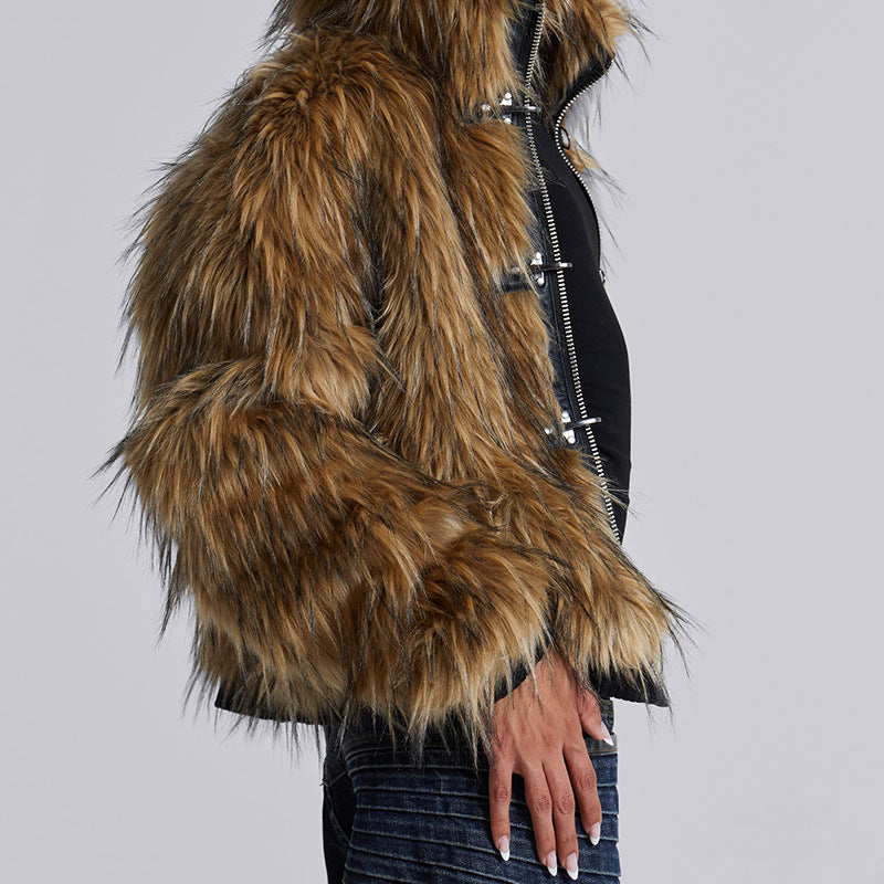 Ladies Clothing in soft printed faux fur with hood Lune London