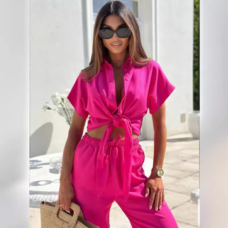 Leisure blouse for women with tie belt and pants set Lune London