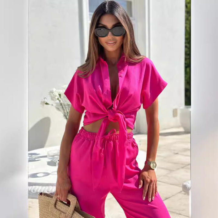 Leisure blouse for women with tie belt and pants set Lune London