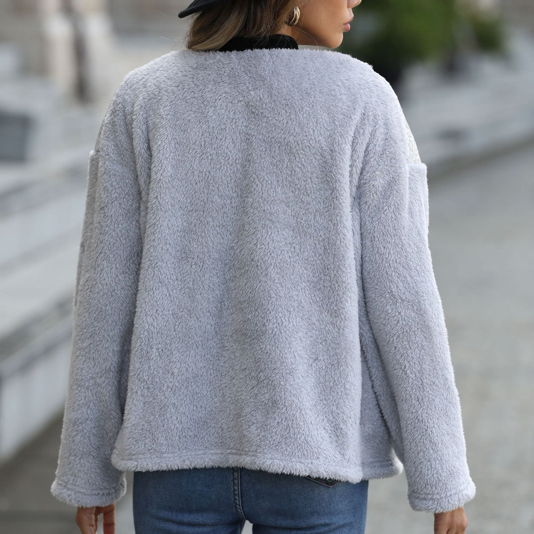 Fleece jacket for women with sparkling appliqués Lune London