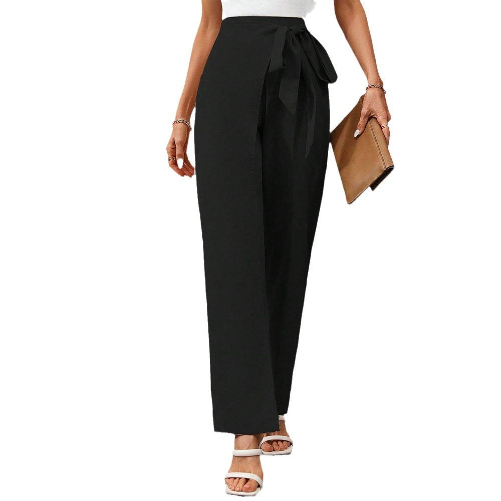 Pantalons palazzo élégants pour femmes avec ceinture à nouer sur le côté et taille haute Chic & Stil
