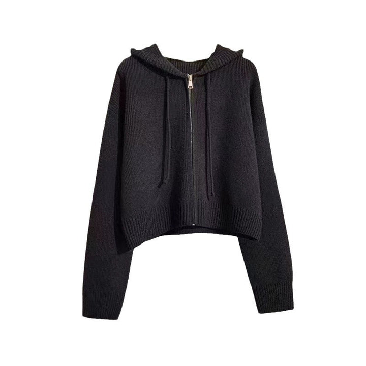 Haut de survêtement court pour femmes avec fermeture éclair complète et capuche Chic & Stil