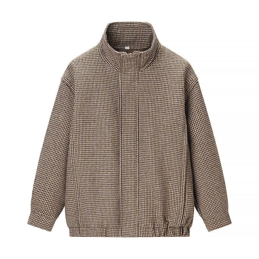 Veste utilitaire décontractée pour femme en design à carreaux avec col haut et taille élastique