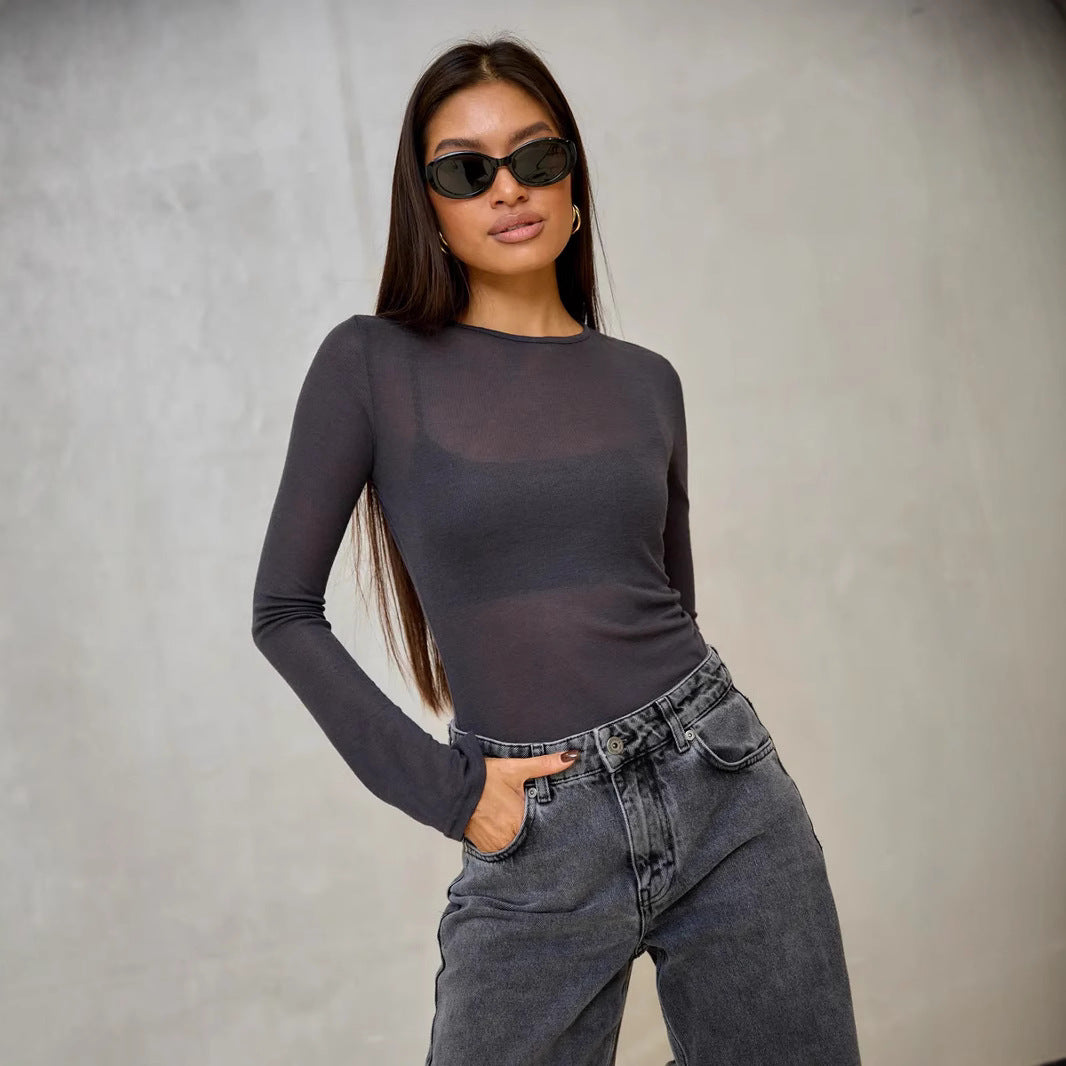 Long sleeve shirt for women with an elegant V-neck and fine mesh fabric Chic und Stil