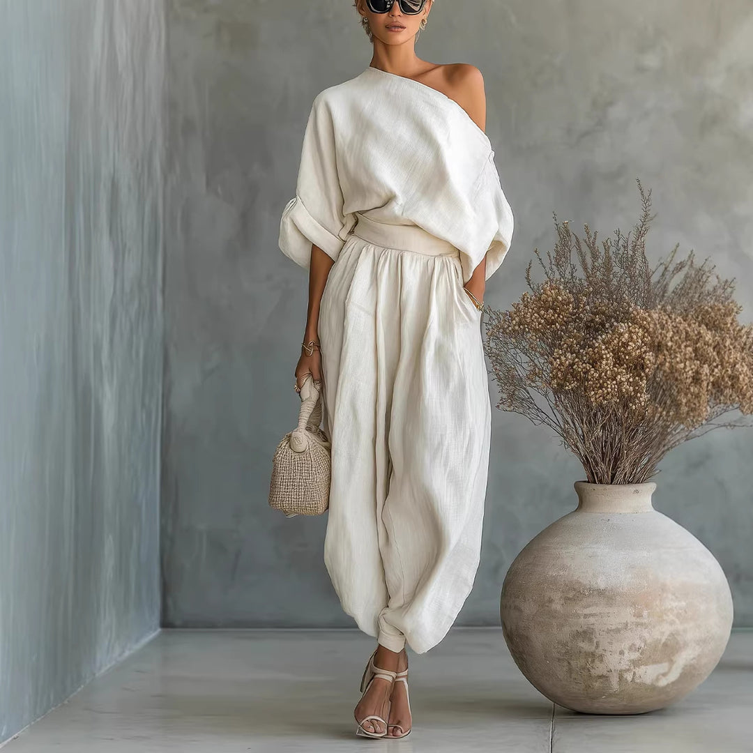 Women’s Lifestyle Jumpsuit with One-Sided Neckline and Loose Silhouette Lune London