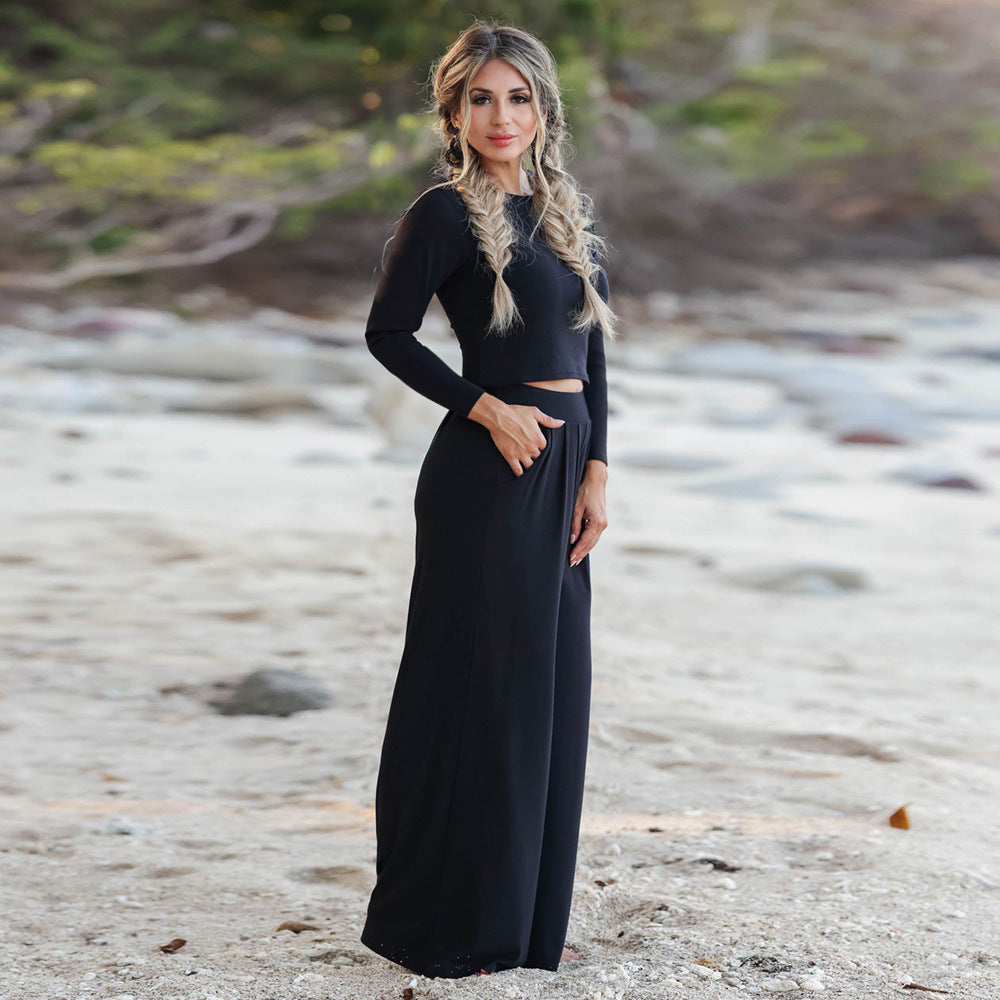 Women's jumpsuit with a wide leg cut and long sleeves Lune London