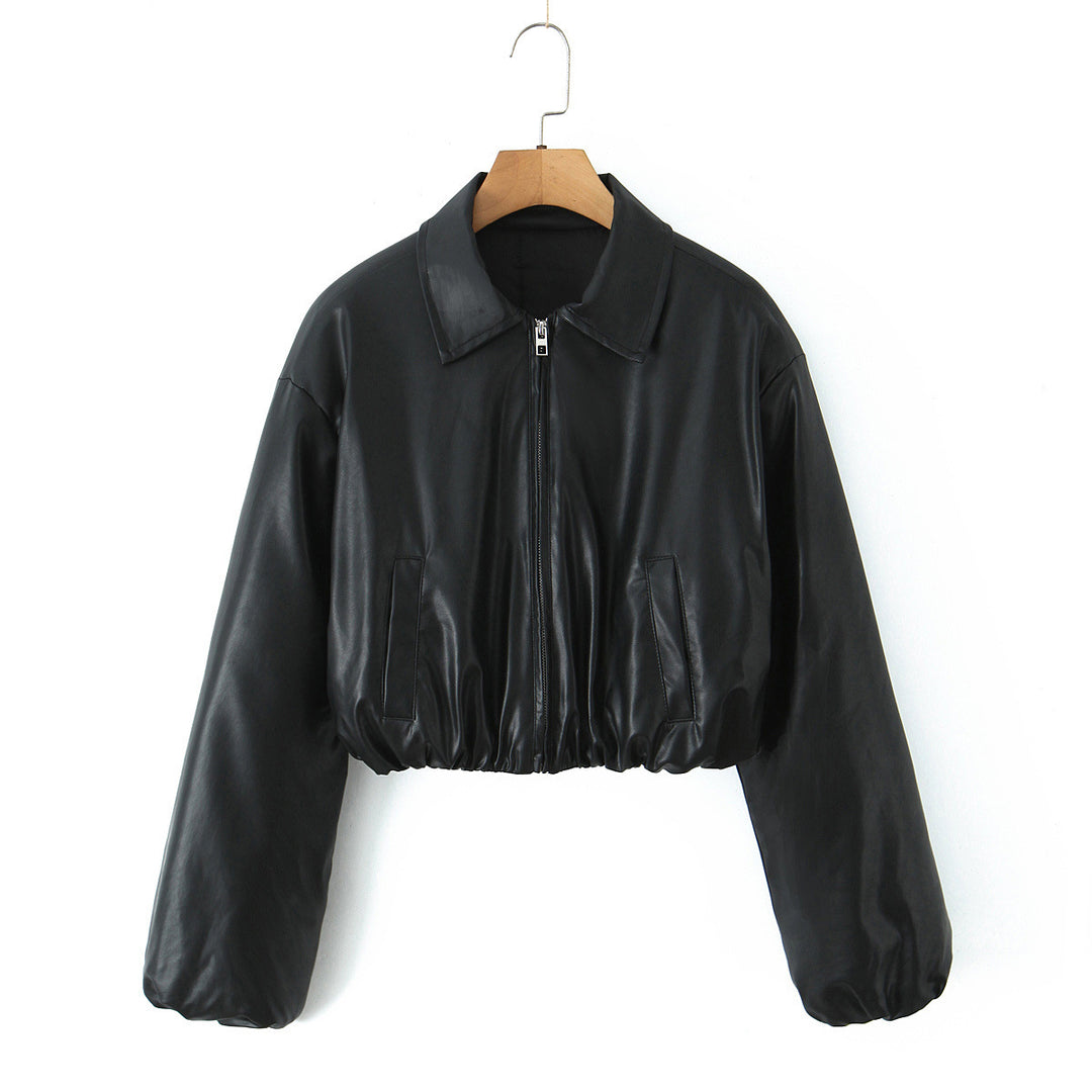 Cropped casual chic synthetic leather biker jacket for women Lune London