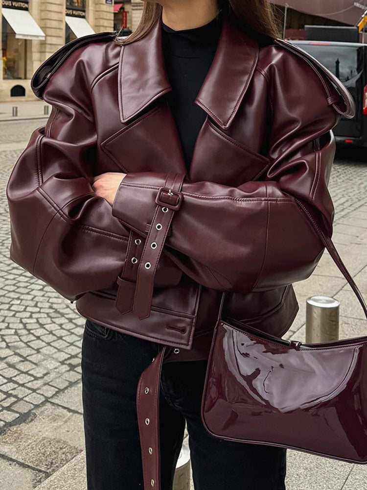 Oversized faux leather jacket for women with belts and new details Lune London