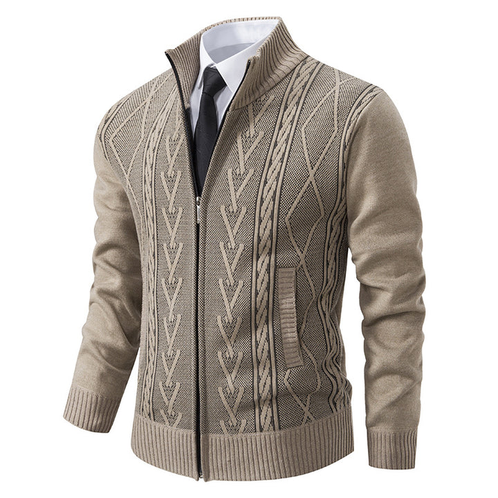 Men's knitted sweater with a modern cable pattern and a high collar Lune London