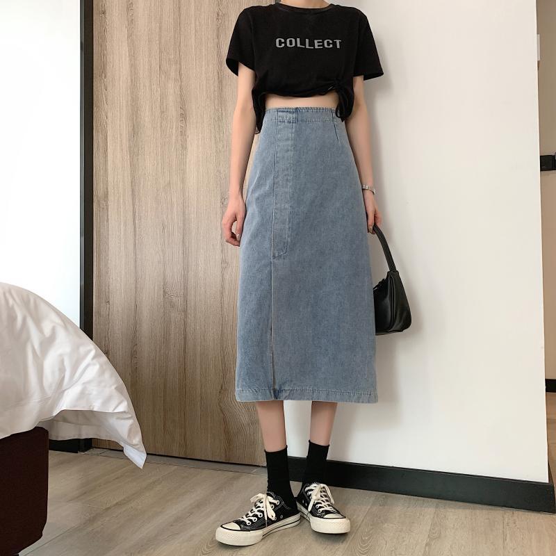 Jupe midi en jean pour femmes avec fente latérale Chic & Stil