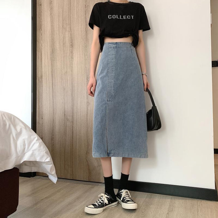 Jupe midi en jean pour femmes avec fente latérale Chic & Stil