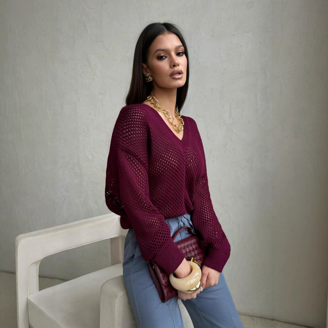 Pull en maille pour femmes avec une structure aérée et décolleté en V Chic & Stil