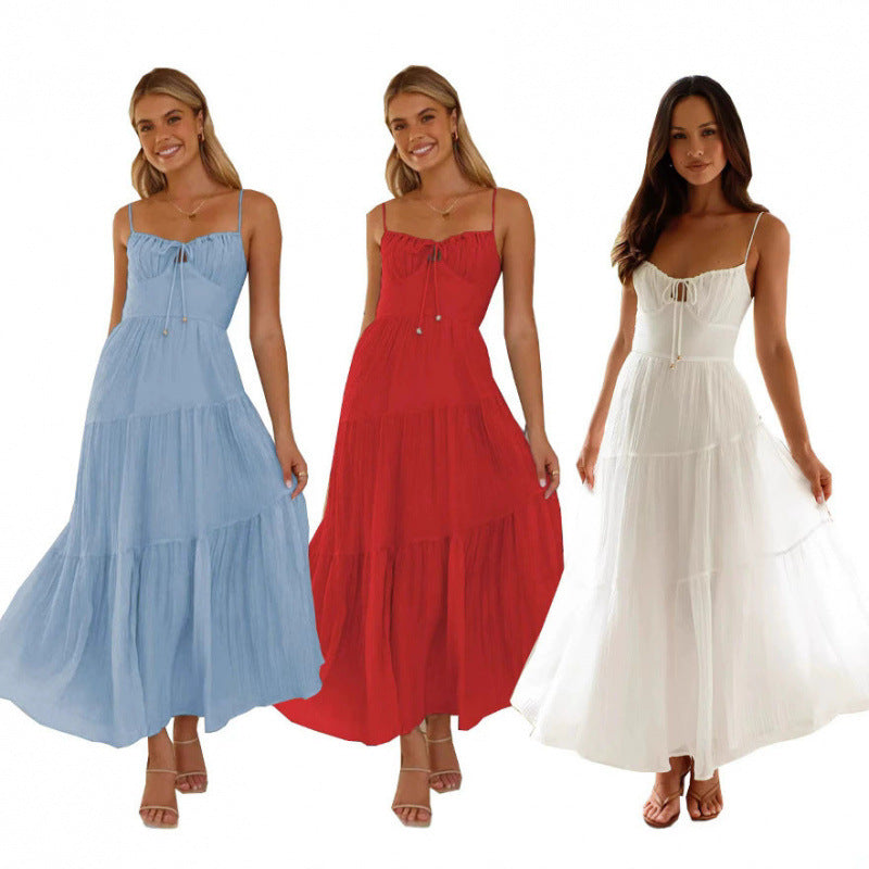Maxi tiered dress for women with adjustable spaghetti straps Lune London